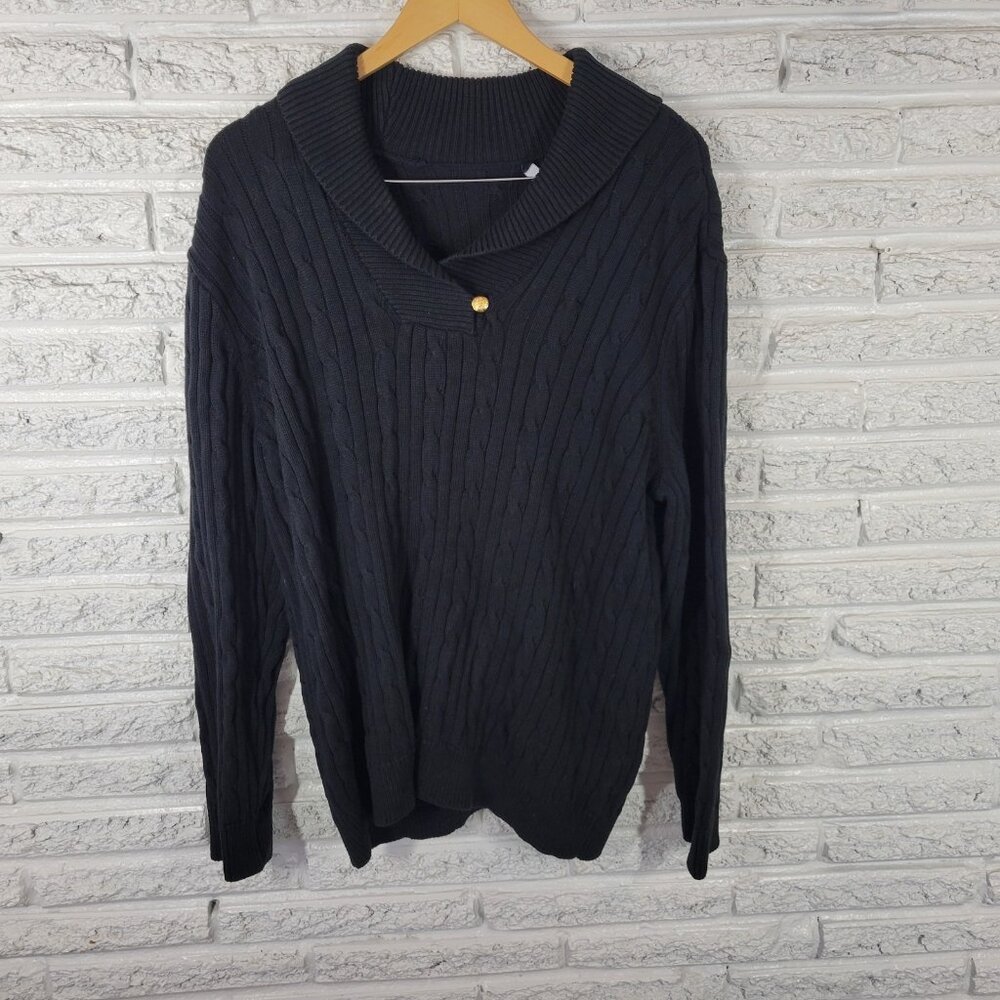 Chaps Womens Sweater 3X Plus Black Cable Knit Turtleneck 100% Cotton SWE141E